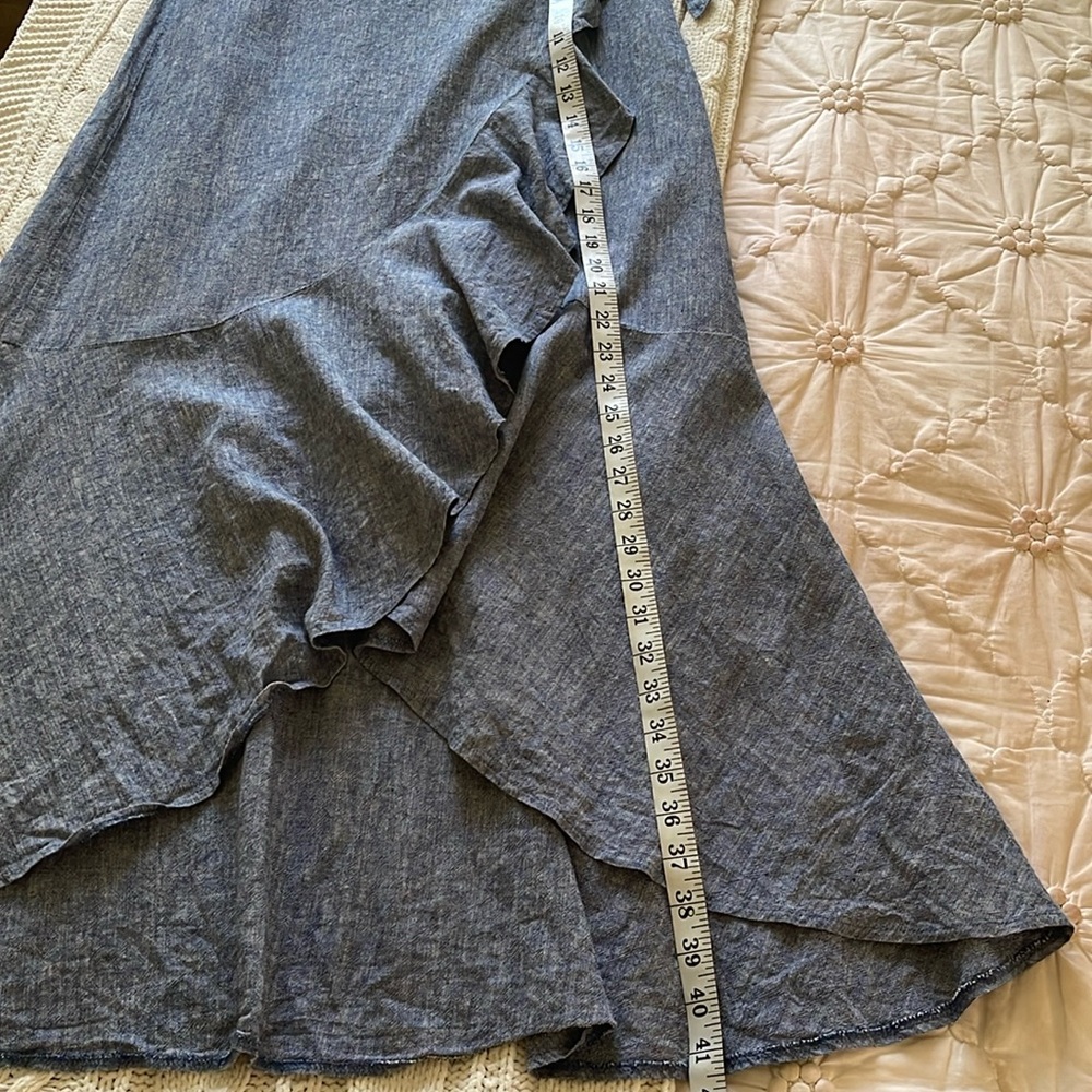 Express Chambray Denim Linen Blend Faux Wrap Maxi Skirt Size XS - Picture 9 of 11